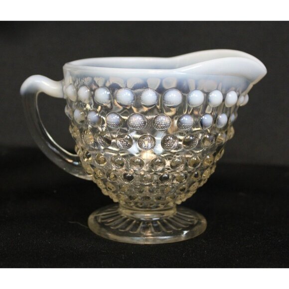 Fenton Moonstone Hobnail Glass Creamer Opalescent Small Pitcher Clear Condiment - Picture 3 of 6